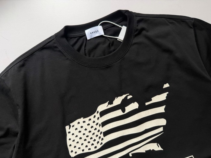 Retro Streetwear Single-Sided USA Map Distressed US Flag Outline Letter Print Tee 2 colors 29310941