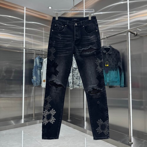 Embossed Star Floral Patch Distressed Rip Knee Vintage Washed Slim Taper Streetwear Denim Jeans  29310925