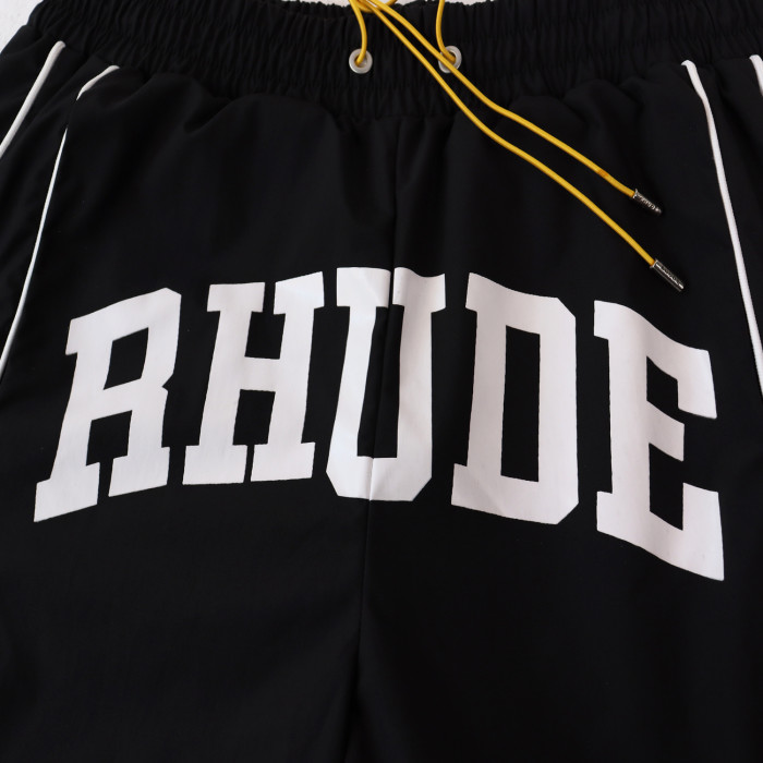 Double White Side Piping Large Outline Letter Front Relaxed Knee Length Quick Dry Mesh Athletic Shorts 4 colors 29311414