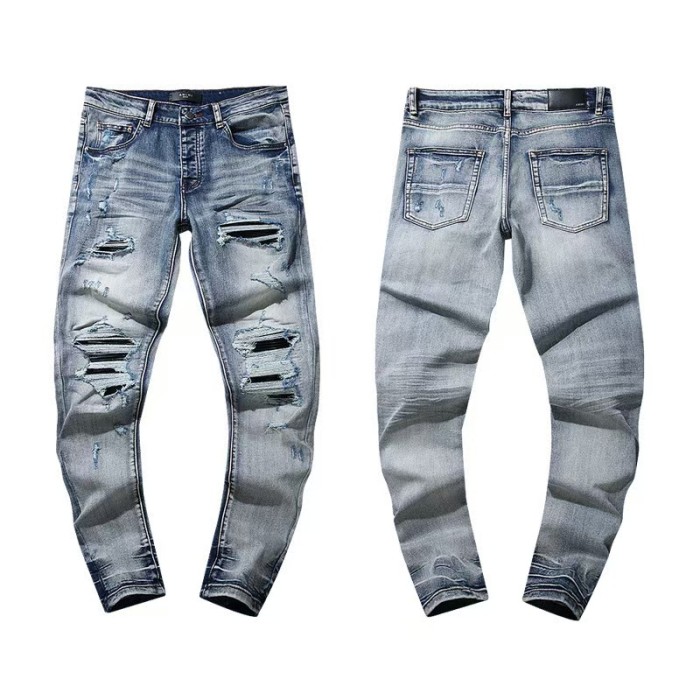 Multi Hand Ripped Destroyed Frayed Letter Logo Side Print Washed Ripped Skinny Stretch Denim Jeans 18 colors 29313539