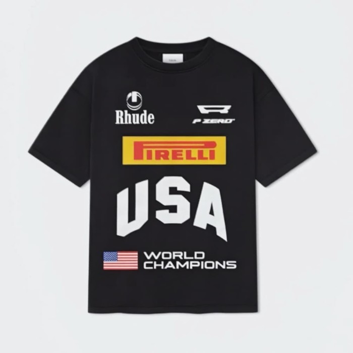 Multi Racing Sponsor Badge Big USA Flag World Champions Text Blank Back Tee 2 colors 29311380