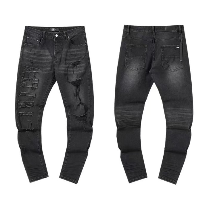 Multi Hand Ripped Destroyed Frayed Letter Logo Side Print Washed Ripped Skinny Stretch Denim Jeans 18 colors 29313539