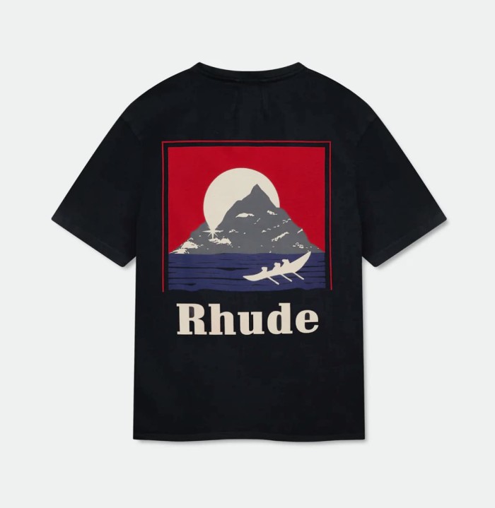 Red Sunset Mountain R Logo Front Large Framed Mountain Canoe Sunset Landscape Back Print Tee 2 colors 29310944