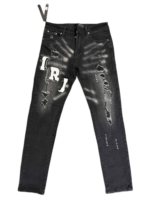 New Spring Autumn Black Slim Flare Ripped Patch Streetwear Jeans 29310922