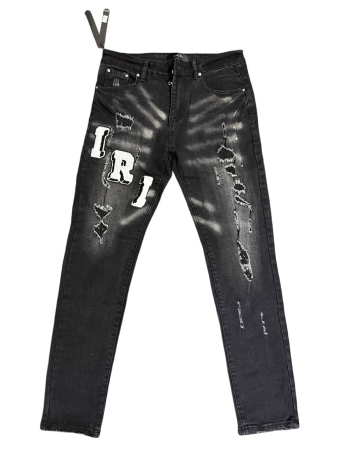 New Spring Autumn Black Slim Flare Ripped Patch Streetwear Jeans 29310922