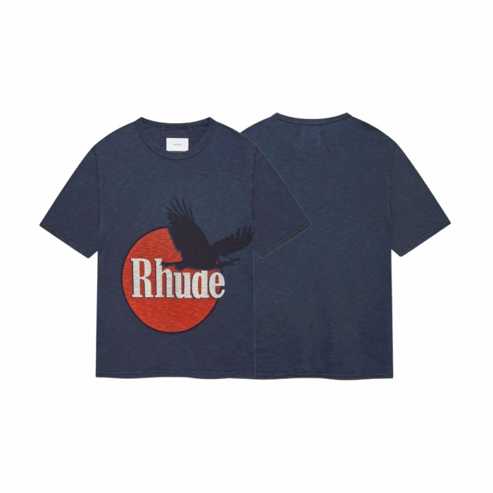 American Retro Streetwear Single-Sided Flying Eagle Red Circle Big Letter Graphic Plain Back Tee 29310951