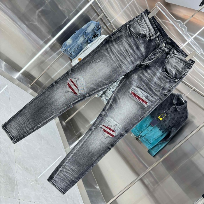 Distressed Washed Streetwear with Ripped Craft Slim Skinny Stretch Jeans 29310923