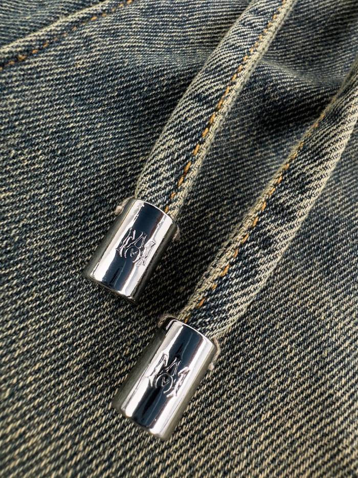 1:1 quality version Side Navy Star Appliqué Contrast Stripe Panel Elastic Drawstring Waist Vintage Mud Wash Wide Leg Baggy Streetwear Denim Jeans  29310926