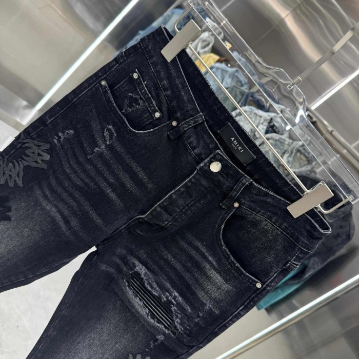 Embossed Star Floral Patch Distressed Rip Knee Vintage Washed Slim Taper Streetwear Denim Jeans  29310925