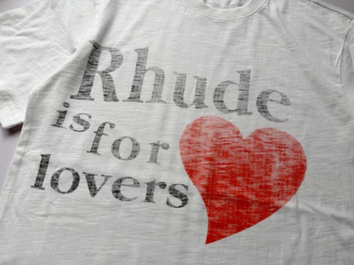 Distressed Faded Red Heart  Rhude is for lovers  Letter Graphic Plain Back Tee 29310943