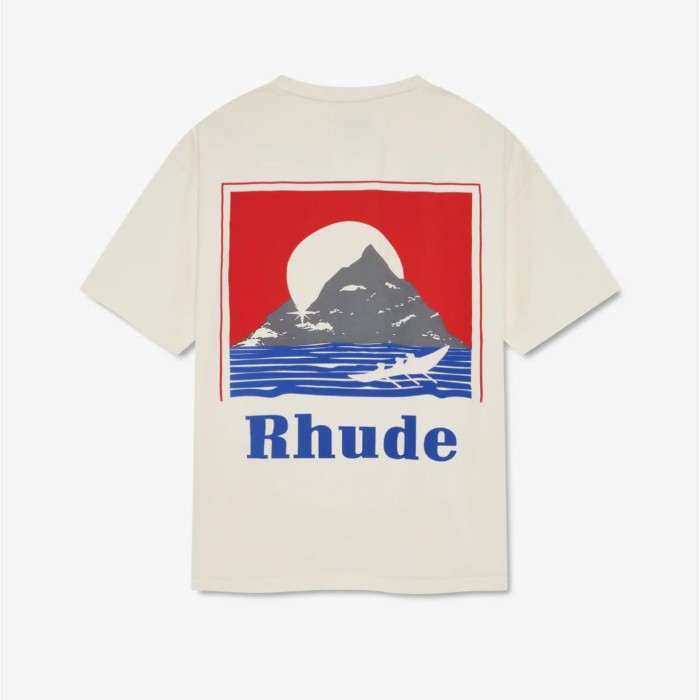 Red Sunset Mountain R Logo Front Large Framed Mountain Canoe Sunset Landscape Back Print Tee 2 colors 29310944