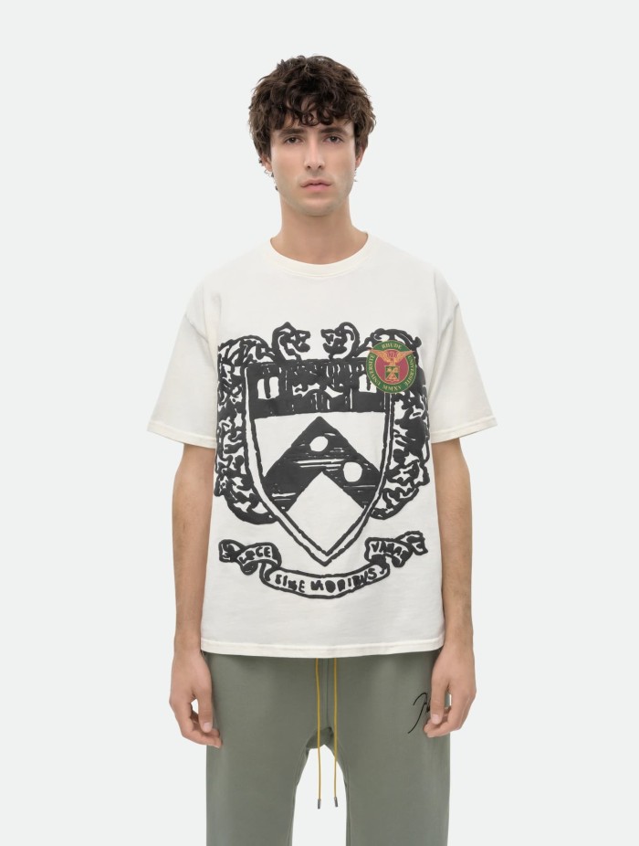 1:1 quality version Heraldic Crest Lion Shield Mountain Banner Latin Motto Mini Color Circular University Seal Graphic Plain Back Tee 29311633