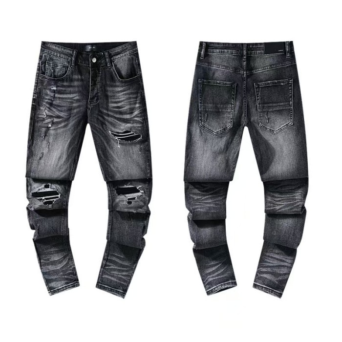 Multi Hand Ripped Destroyed Frayed Letter Logo Side Print Washed Ripped Skinny Stretch Denim Jeans 18 colors 29313539