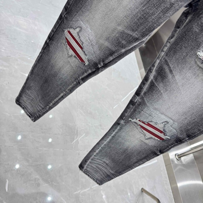 Distressed Washed Streetwear with Ripped Craft Slim Skinny Stretch Jeans 29310923