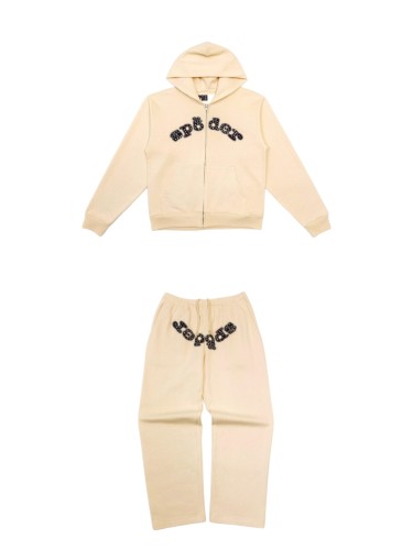 [Big & Tall for weights up to 220 lbs]1:1 quality version Mixed Rhinestone Letter Beige Zip Hoodie & Pants Set 29319554