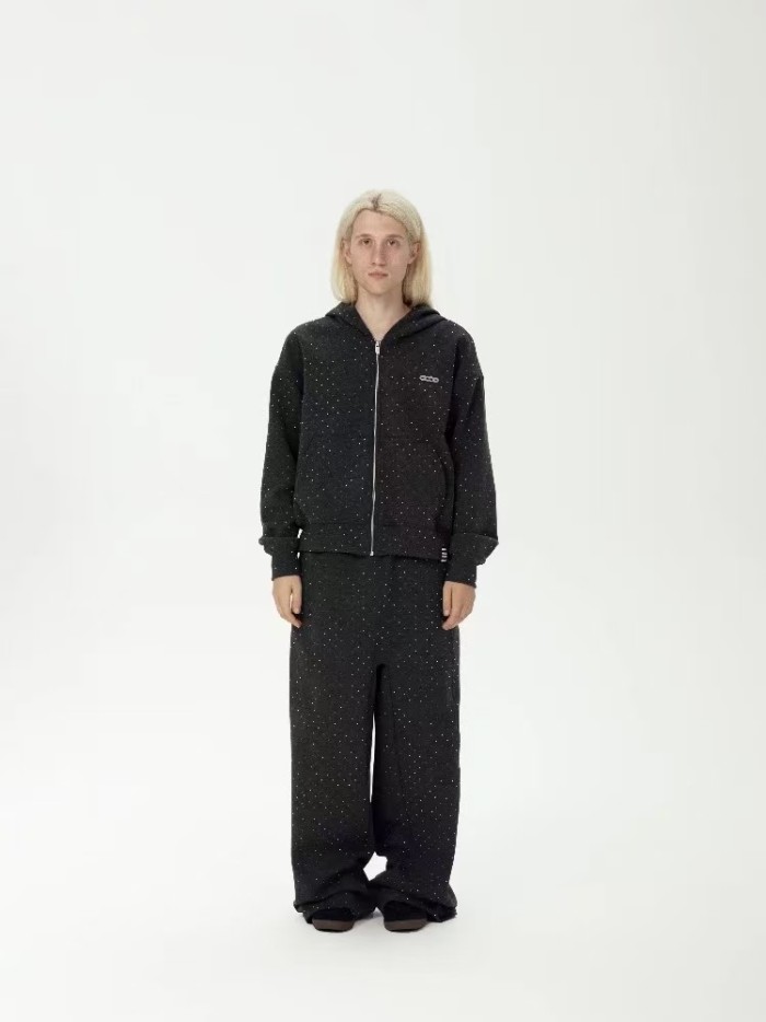 Silver Glitter Star Rhinestone Zip Hoodie & Pants Set 2 colors 29319474