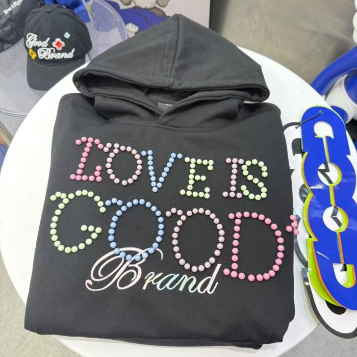 Macaron Color Pearl Slogan Embroidery Hoodie 2 colors 29319478