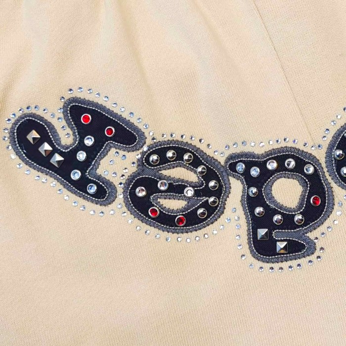 [Big & Tall for weights up to 220 lbs]1:1 quality version Mixed Rhinestone Letter Beige Zip Hoodie & Pants Set 29319554