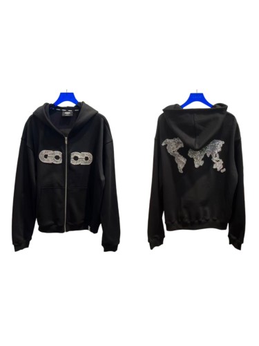 Map Sequin Embroidery Zip Hoodie 29319475