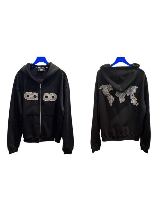 Map Sequin Embroidery Zip Hoodie 29319475