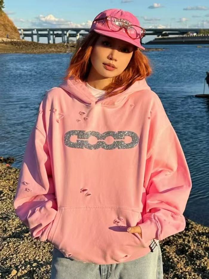 Fine Glitter Crushed Diamond Distressed Hoodie 3 colors 29319479