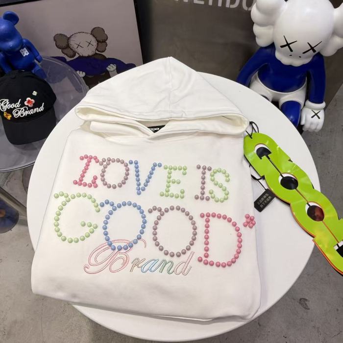 Macaron Color Pearl Slogan Embroidery Hoodie 2 colors 29319478