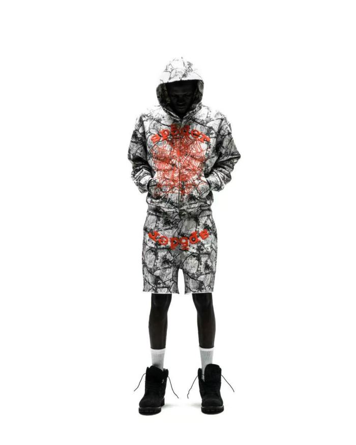 [Big & Tall for weights up to 220 lbs]1:1 quality version Orange Letter Jungle Floral Zip Hoodie & Shorts Set 29319551