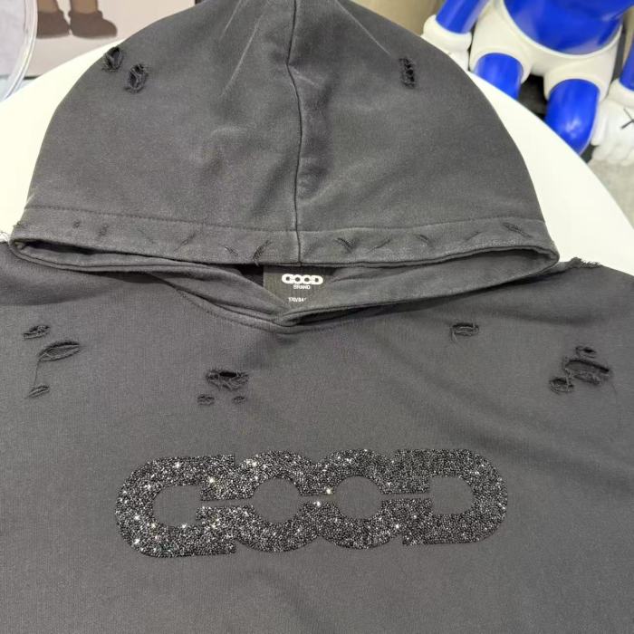 Fine Glitter Crushed Diamond Distressed Hoodie 3 colors 29319479