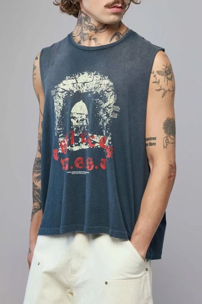 [Big & Tall for weights up to 260 lbs]1:1 quality version Thriller Night Print Washed Vest 29319593