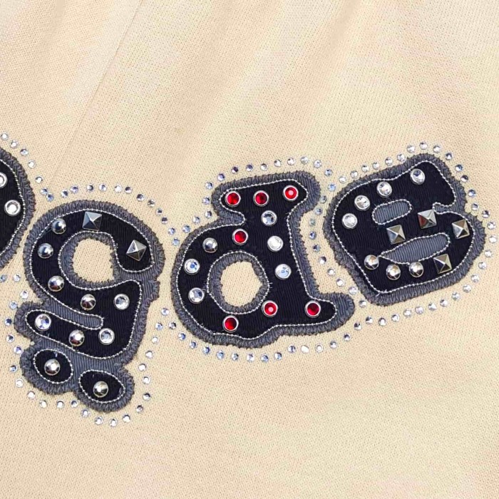 [Big & Tall for weights up to 220 lbs]1:1 quality version Mixed Rhinestone Letter Beige Zip Hoodie & Pants Set 29319554