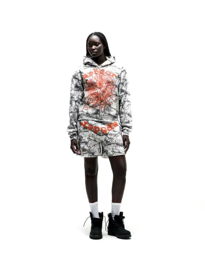 [Big & Tall for weights up to 220 lbs]1:1 quality version Orange Letter Jungle Floral Zip Hoodie & Shorts Set 29319551