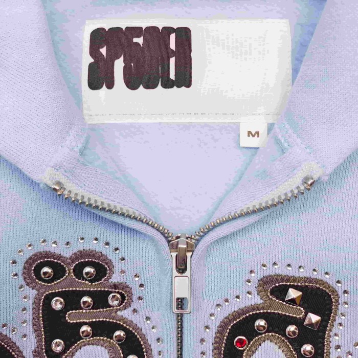 [Big & Tall for weights up to 220 lbs]1:1 quality version Mixed Rhinestone Letter Light Blue Zip Hoodie & Pants Set 29319555