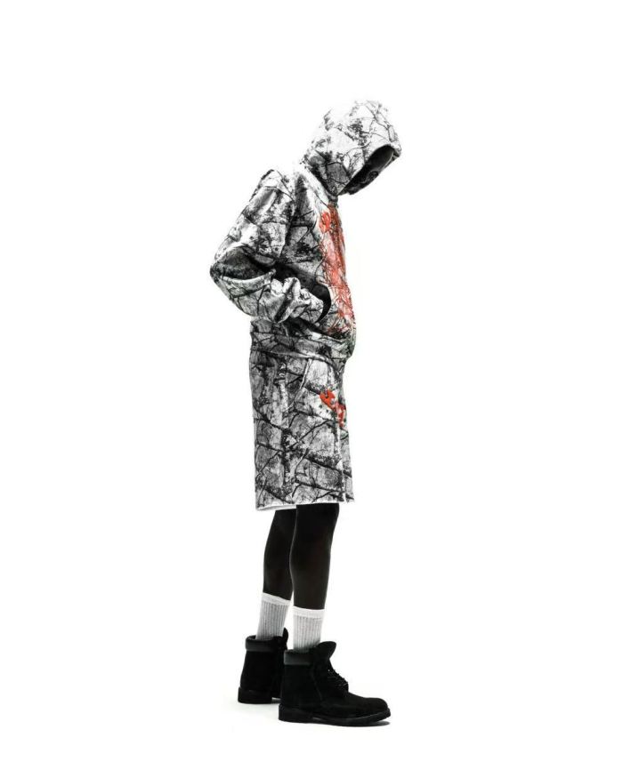 [Big & Tall for weights up to 220 lbs]1:1 quality version Orange Letter Jungle Floral Zip Hoodie & Shorts Set 29319551