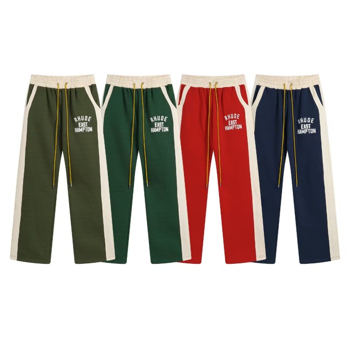 Vintage College Style Rhude Letter Print Color Block Half Zip Fleece Lined Sweatshirt & Sweatpants Set 4 colors 29317688