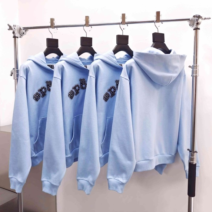 [Big & Tall for weights up to 220 lbs]1:1 quality version Mixed Rhinestone Letter Light Blue Zip Hoodie & Pants Set 29319555