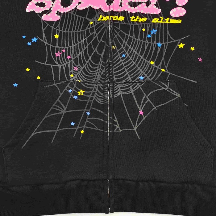 [Big & Tall for weights up to 220 lbs]1:1 quality version Pink Letter Black Mesh Black Zip Hoodie & Shorts Set 29319550