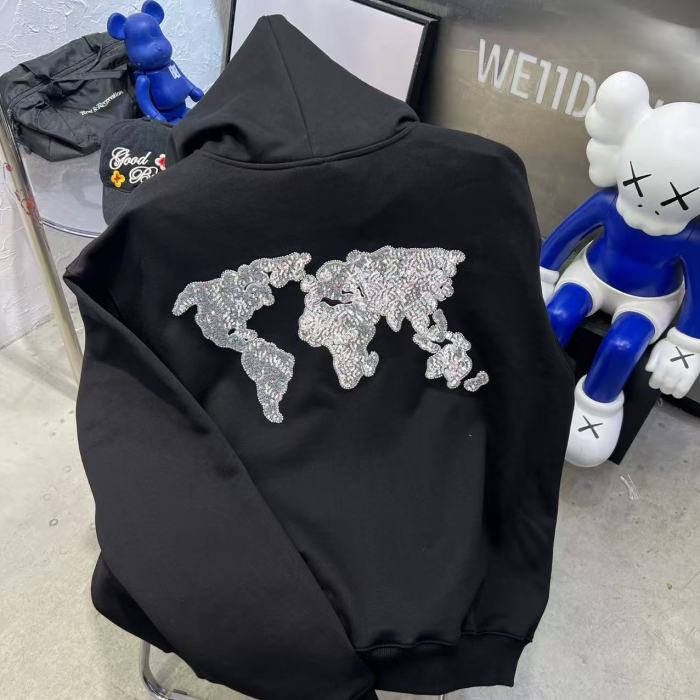 Map Sequin Embroidery Zip Hoodie 29319475