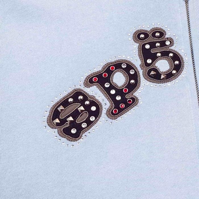 [Big & Tall for weights up to 220 lbs]1:1 quality version Mixed Rhinestone Letter Light Blue Zip Hoodie & Pants Set 29319555