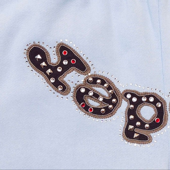 [Big & Tall for weights up to 220 lbs]1:1 quality version Mixed Rhinestone Letter Light Blue Zip Hoodie & Pants Set 29319555