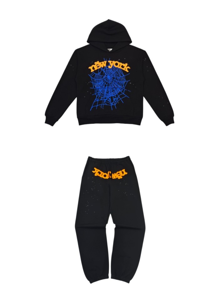 [Big & Tall for weights up to 220 lbs]1:1 quality version Orange New York Blue Mesh Print Hoodie & Pants Set 29319552
