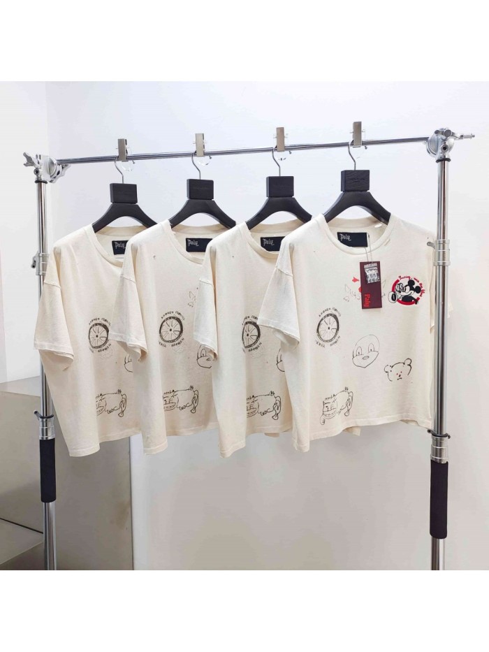 [Big & Tall for weights up to 260 lbs]1:1 quality version Cartoon Embroidery Beige Graffiti Tee 29319595