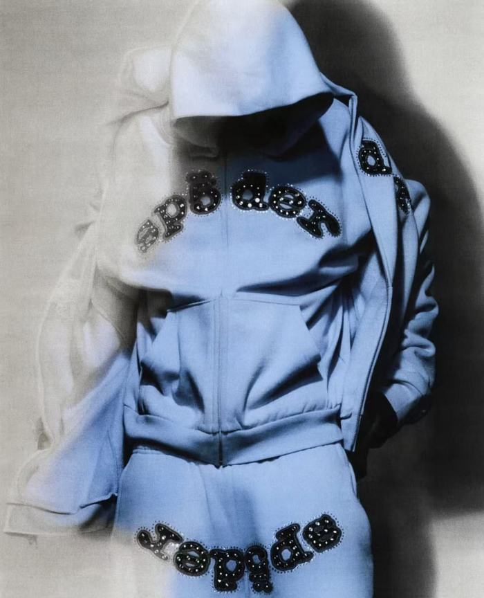 [Big & Tall for weights up to 220 lbs]1:1 quality version Mixed Rhinestone Letter Light Blue Zip Hoodie & Pants Set 29319555
