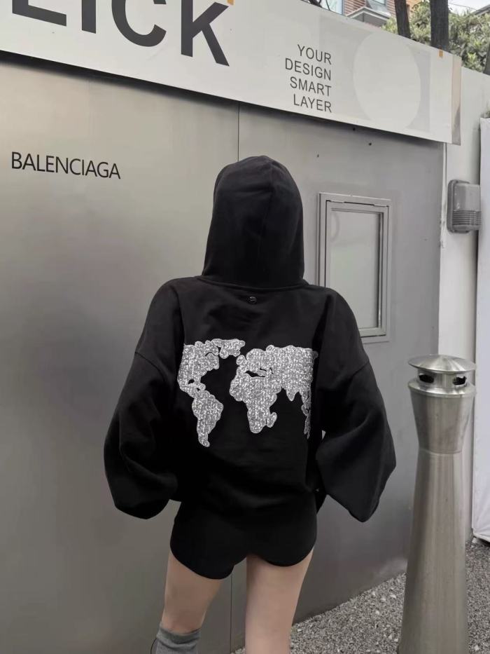 Map Sequin Embroidery Zip Hoodie 29319475