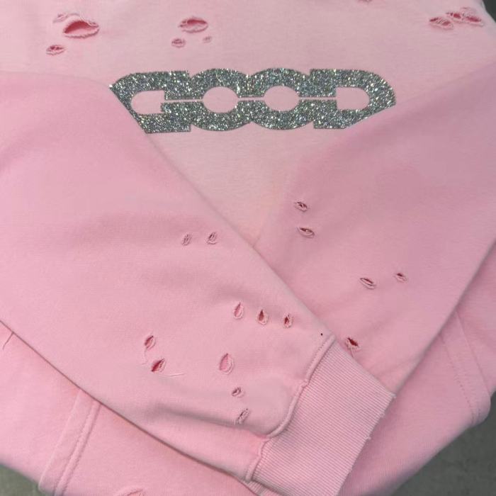 Fine Glitter Crushed Diamond Distressed Hoodie 3 colors 29319479