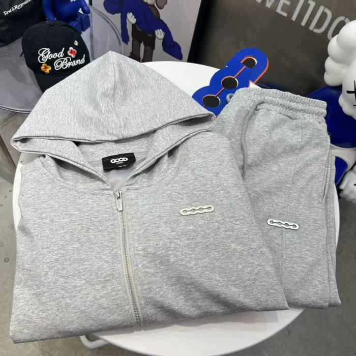 Silver Glitter Star Rhinestone Zip Hoodie & Pants Set 2 colors 29319474
