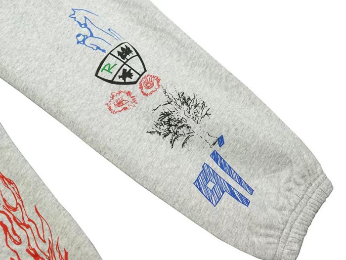 American High Street Cartoon Graffiti Hand Drawn Print Loose Fit Unisex Thin Casual Sweatpants 29319301