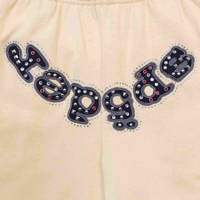 [Big & Tall for weights up to 220 lbs]1:1 quality version Mixed Rhinestone Letter Beige Zip Hoodie & Pants Set 29319554