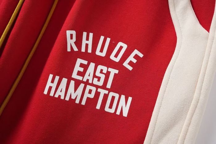 Vintage College Style Rhude Letter Print Color Block Half Zip Fleece Lined Sweatshirt & Sweatpants Set 4 colors 29317688
