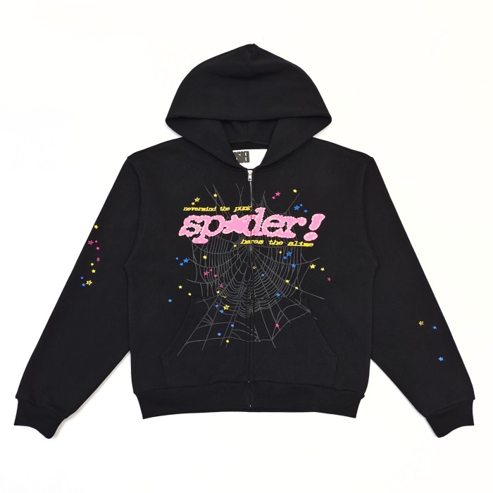 [Big & Tall for weights up to 220 lbs]1:1 quality version Pink Letter Black Mesh Black Zip Hoodie & Shorts Set 29319550