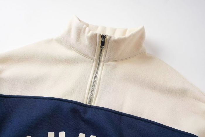 Vintage College Style Rhude Letter Print Color Block Half Zip Fleece Lined Sweatshirt & Sweatpants Set 4 colors 29317688
